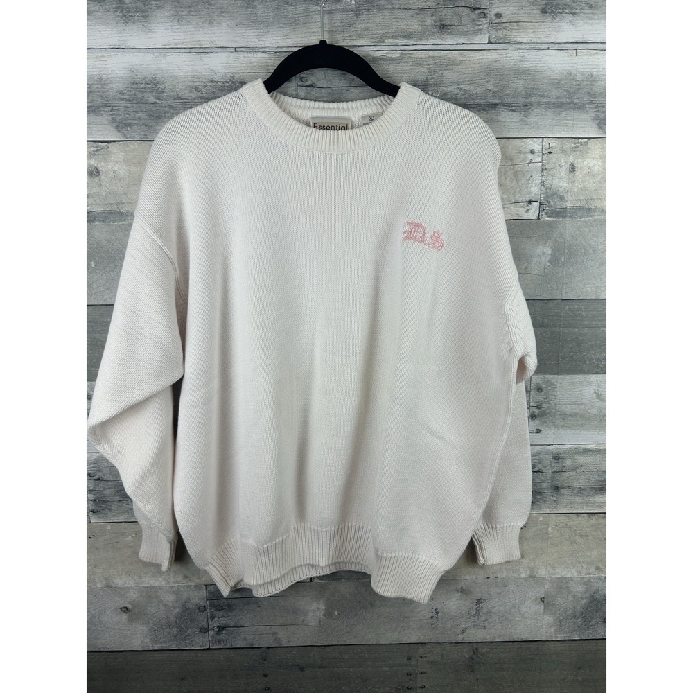Essential Elements Women's White Cotton Long Sleeve XL Sweater Embroidered DS